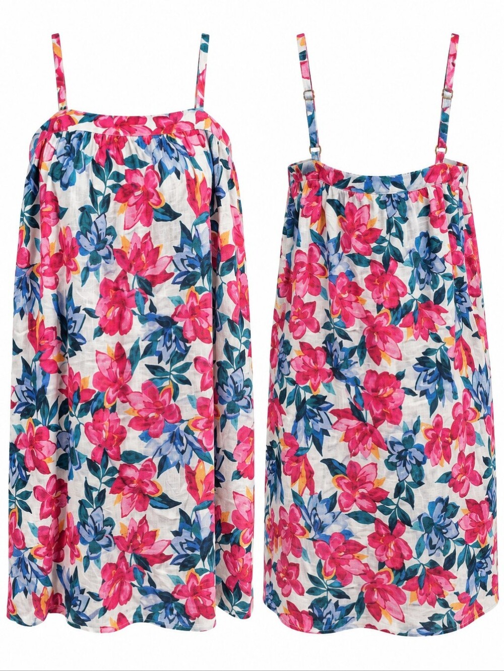 NWT Andie Floral Linen Blend Swim Cover Up Dress Pink Blue L Resort Cruise Beach